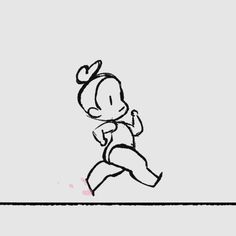 a drawing of a person running in the air with one hand on his hip and another holding