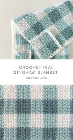 crochet teal gingham blanket with text overlay