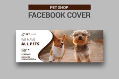 a pet shop facebook cover with two dogs on the front and one dog on the back