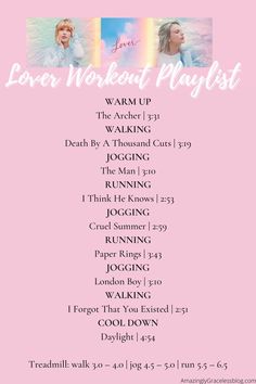 a pink poster with the words love workout playlist