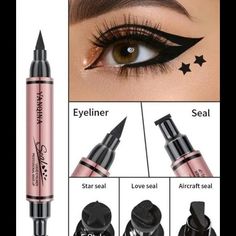 2 In 1 Eyeliner Stamp Pencil Waterproof Double-Ended Black Liquid Eye Liner Pen 3 Styles Price Is For 1 Message Me With Which Style You Would Like Sent Star Model Love Section Wing Back In Stock Eyeliner Stamps, Eyeliner Stamp, Black Liquid, Liquid Eyeliner, Back In Stock, Makeup Art, Womens Makeup, Eyeliner, Pencil