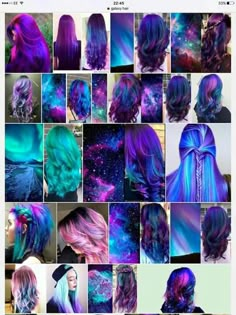 Galaxy hair colours More Zodiac Hair, Ideas For Hair Color, Galaxy Hair Color, Hair Color Ombre, Exotic Hair Color, Mermaid Hair Color, Galaxy Hair, Rainbow Hair Color, Hair Color Crazy