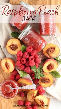 raspberry peach jam with fresh fruit on the side