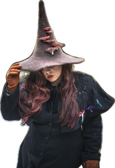 Gothic Winter Festival Hats, Gothic Brimmed Costume Hats And Headpieces For Winter, Fitted Hat For Costume And Fall Season, Fitted Hat For Costume, Fall Season, Fitted Hats For Costume Events In Fall, Witchy Wide Brim Hat For Fall, Fitted Halloween Cosplay Hat, Halloween Costume Felt Hat, Witchy Winter Costume Hat