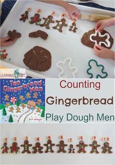 the gingerbread play dough men are being made by children with cookie cutters on them