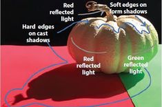 an orange pumpkin sitting on top of a red and green surface with information about it