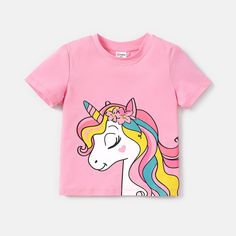 Unicorn Print Toddler Tee - Bargainwizz Unicorn Tshirt, Unicorn Print, Girls Wardrobe, A Unicorn, Cute Unicorn, Toddler Tees, Design T Shirt, Girls Tshirts, Sleeve Cotton