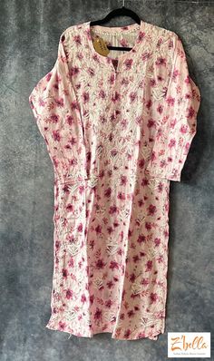 Light pink color floral mulmul cotton chikankari kurti - Size 44 Chikankari Kurti, Light Pink Color, Pink Cotton, Pink Color, Light Pink, Floral, Pink, Color