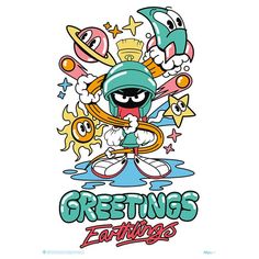 an image of a cartoon character with the words greetings and other things on it