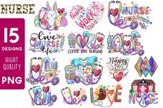 some stickers that are on the side of a white background with words and hearts