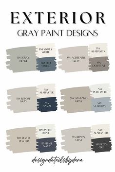 the best gray paint colors for walls and floors with text overlaying each color