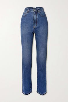 ALAÏA High-rise straight-leg jeans | NET-A-PORTER Pants Collection, Camo Jeans, Slim Denim, High Rise Jeans, Classic Blue, Dark Denim, Leather Goods, Net A Porter, Jeans Style