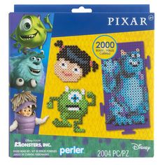 the perler puzzle has monsters on it and is ready to be put together with other characters