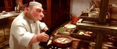 a cartoon character cooking food in a kitchen