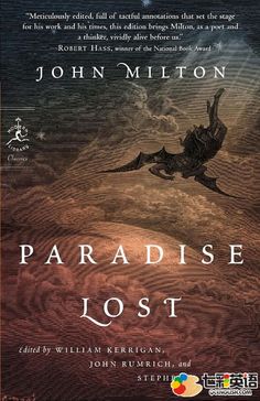 the cover of paradise lost by john mitton, with an image of a bird flying over water