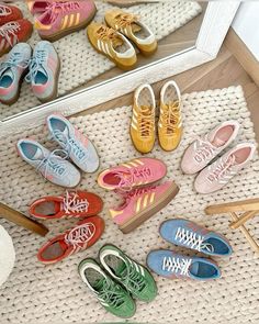 #adidas #samba #colorful #collection #color #sponsored #pink #blue #purple #yellow #green #orange #red #adidassponsor Campus Adidas, Preppy Shoes, Shoe Wishlist, Cute Nikes, Adidas Gazelle