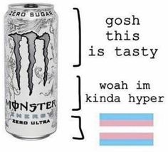 a can of monster energy drink with the words, gosh this is tasty