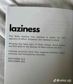 an open book with the words lazingess written in black on it's cover