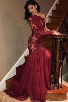 Still hestitating what to buy for your party? Newarrivaldress.com offers you evening dresses in different style with high quality, we have whatever you want. Long Sleeve Mermaid Prom Dress, Prom Dresses Burgundy, Prom Dress Lace, Classic Prom Dress, Burgundy Evening Dress, Prom Dress Pictures, One Shoulder Prom Dress, Prom Ideas, Dresses Mermaid