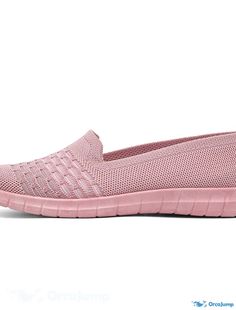 OrcaJump - Slip-On Plus Size Flyknit Shoes Flat Heel Round Toe Casual Minimalism Daily Walking Sneakers Mesh Upper Loafer Spring Pink Flat Slip-on Sneakers, Pink Round Toe Slip-ons, Comfortable Pink Flat Slip-ons, Pink Slip-on Sneakers With Flat Heel, Pink Slip-on Flat Sneakers, Flat Slip-on Walking Shoes, Pink Casual Flats With Rubber Sole, Casual Pink Flats With Rubber Sole, Casual Pink Slip-on Flats