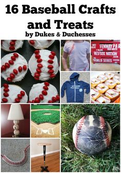 baseball crafts and treats are featured in this collage