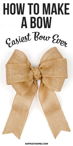 burlap bow Making A Wreath Bow With Ribbon, How To Create A Bow With Ribbon, Simple Bow Making Tutorials, How To Make A Door Hanger Bow, Bow For Front Door, Make A Big Bow With Ribbon, How To Make A Big Bow For A Wreath, Ribbon For Wreath Diy, How To Wreath Bow