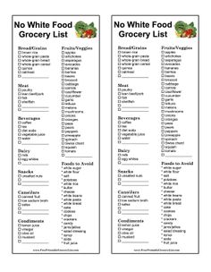 The no white food diet in this printable grocery list mostly eliminates white flour, white sugar, and salt. Free to download and print No White Food Diet, No White Diet, Histamine Foods, Kosher Diet, Low Histamine Foods, Low Histamine Recipes, Printable Grocery List, Histamine Diet