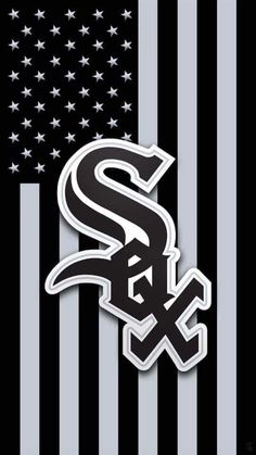 the chicago white sox logo on an american flag wallpaper with stars and stripes in black