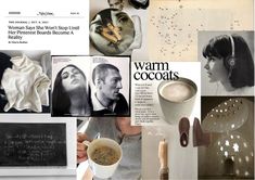 a collage of photos with various items and words on them, including coffee mugs