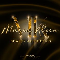 the logo for mani kleen's beauty aesthetics is shown in gold and black