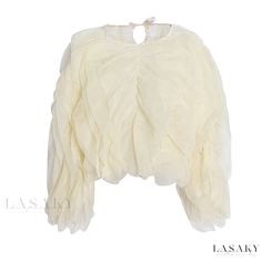 Lasaky - Stylish and Sophisticated Long-Sleeve Layered Ruffled Blouse with Unique Fashion Design Main Map, Ruffle Long Sleeve Blouse, Elegante Y Chic, Long Sleeve Layer, Short Blouses, Cropped Blouse, Top Design Fashion, Ruffle Long Sleeve, Sheer Chiffon