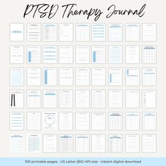 the printable therapy journal is shown in blue and white