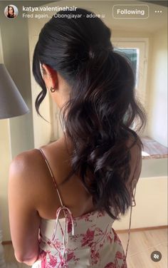 Loose Formal Ponytail, Long Brown Hair Formal Styles, Low Glam Ponytail, Wedding Guest Updo Ponytail, Low Pony Hairstyles Bridesmaid, Mid Ponytail Wedding Hair, Brunette Bridal Ponytail, High Ponytail Updo Wedding Bridesmaid, Black Bridal Ponytail Hairstyles