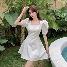 Square Neck Puff Sleeve Mini Dress Puff Sleeve Mini Dress, Midi Dress Style, Kawaii Clothes, Mini Dress With Sleeves, Style Elegant, White Mini Dress, Sewing Dresses, Mini Black Dress, Shoulder Sleeve