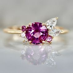 Gem Breakfast, Gemstone Rings Unique, Sapphire Cluster Ring, Pink Sapphire Ring Engagement, Amethyst Ring Engagement, Alternative Bridal, Wedding Ring For Her, Bridal Wedding Rings, Cluster Rings