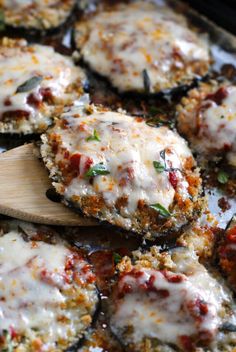 two pictures of meatballs covered in sauce and parmesan cheese