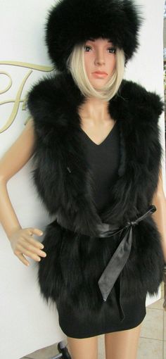 New Natural Real FLUFFY fur Vest from BLACK FOX! Very light,super soft,warm,elegant and beautiful! Leather belt included. Internal clips for closure. You can order it with zipper also. Order it in Any color. Order it shorter or longer! Pictures are private property. All our furs have buttons,pockets and hooks. Very good quality handmade from the best Greek fur experts! We take orders any size,model! Wholesale-retail No returns accepted. Black Winter Vest For Night Out, Fitted Sleeveless Faux Fur Vest, Fox Fur Vest, Black Fox, Feeling Hot, Short Vest, Private Property, Fur Vest, Fox Fur