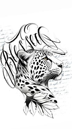 a black and white drawing of a cheetah