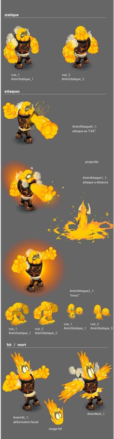 an image of some sort of cartoon character with different expressions and colors, including fire