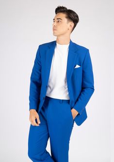 Look chic and modern in the vibrant Astor Royal Blue Stretch Suit. Crafted with a fine stretch fabric, this suit is sure to keep you comfortable while you look great doing it. Push the limits with this stylish custom look. Slim Fit Blue Suits For Workwear, Slim Fit Blue Suit For Work, Royal Blue Notch Lapel Suits For Work, Blue Fitted Suit For Work, Classic Blue Pantsuit With Notch Lapel, Modern Blue Suit With Notch Lapel, Modern Blue Suit For Business Casual, Royal Blue Fitted Suits For Work, Modern Blue Suits For Business Casual