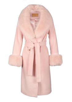 'An American In Paris' 100% Cashmere & Wool Coat In Rosa | Santinni | Wolf & Badger Pink Fur Coat, Designer Coats, Pink Fur, Pink Coat, Metal Flower, Flower Motif, Pink Outfits, Faux Fur Collar, Cashmere Wool