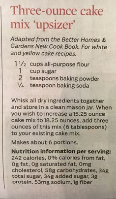 the recipe for three - ounce cake mix upsizer