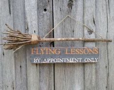 a sign that says flying lessons by appointment only hanging on the side of a wooden fence