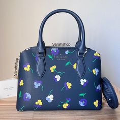 100% Authentic Kate Spade Brand New With Tags Ka606 Darcy Pansy Toss Printed Small Satchel Blazer Blue And Silver Hardware 10.5”Bottom (Width) X 7.5” (Height) X 4” (Depth) Small Size Handles Are 6” Drop Long Shoulder Strap Included Blue Formal Bags For Spring, Elegant Blue Bags With Floral Print, Chic Blue Floral Print Bag, Elegant Blue Floral Print Bags, Kate Spade Satchel, Vintage Kate Spade, Bags Kate Spade, Black Satchel, Black Leather Satchel