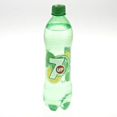 a bottle of 7up lemonade water on a white background with no one around it