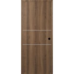 a wooden door with two glass panels on the front and side panel, in dark wood