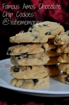 a stack of cookies sitting on top of a white plate