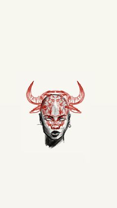 a drawing of a man with horns on his head