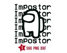 an image of the word impostor on a white background with red and black stars