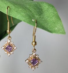 Lab created cz crystal.  Gold plated earring hooks.  Beautiful purple color.  Made with passion and love by seller.  Thank you. Luxury Lavender Gemstone Earrings, Prom Earrings, Earrings Purple, Purple Earrings, Jewelry Lookbook, Dangly Earrings, Earring Hooks, Gold Plated Earrings, Pretty Jewellery